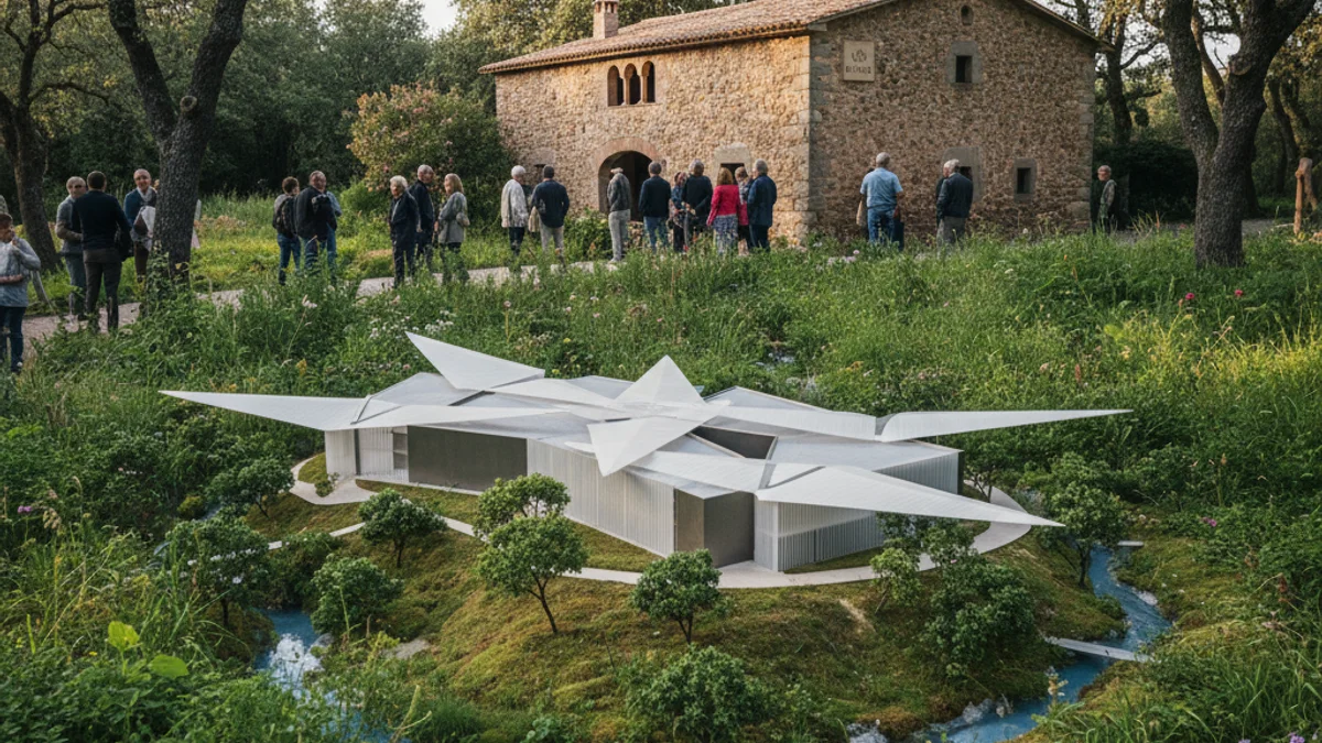 Generic image of an architectural model for a modern art museum integrated into a natural environment.