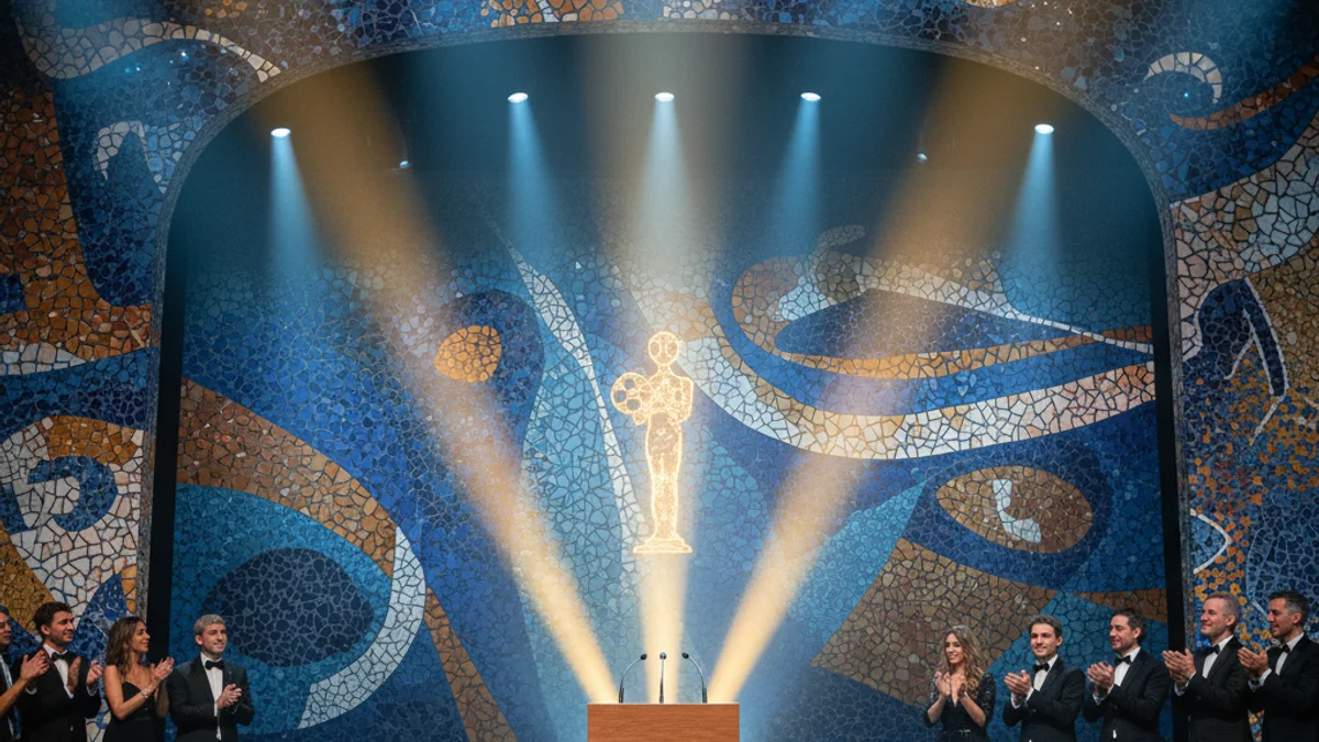 Imatge genèrica d'un escenari de gala de premis de cinema amb decoració inspirada en el trencadís.