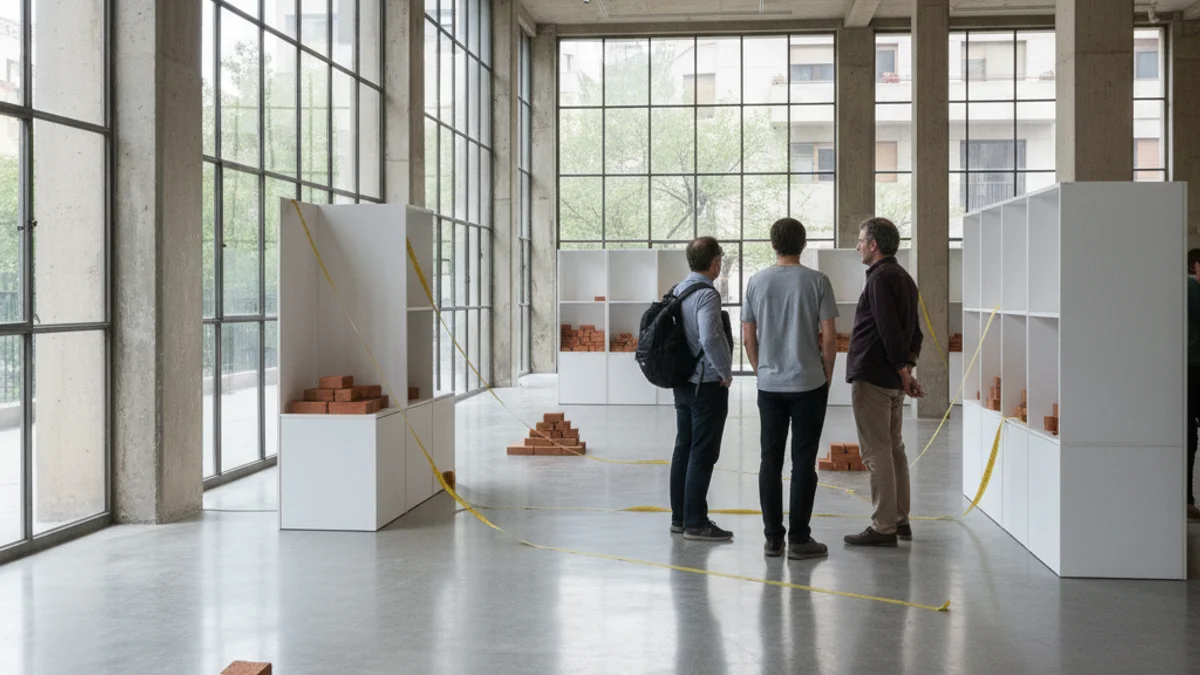 Generic image of the interior of a rationalist building featuring a modern architecture exhibition.