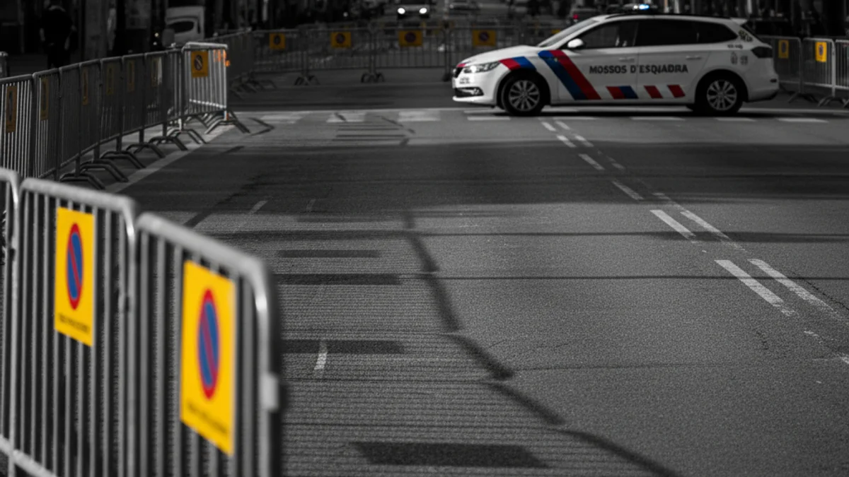 Imatge genèrica d'un carrer tallat al trànsit amb tanques de seguretat i senyalització de prohibició d'estacionar.
