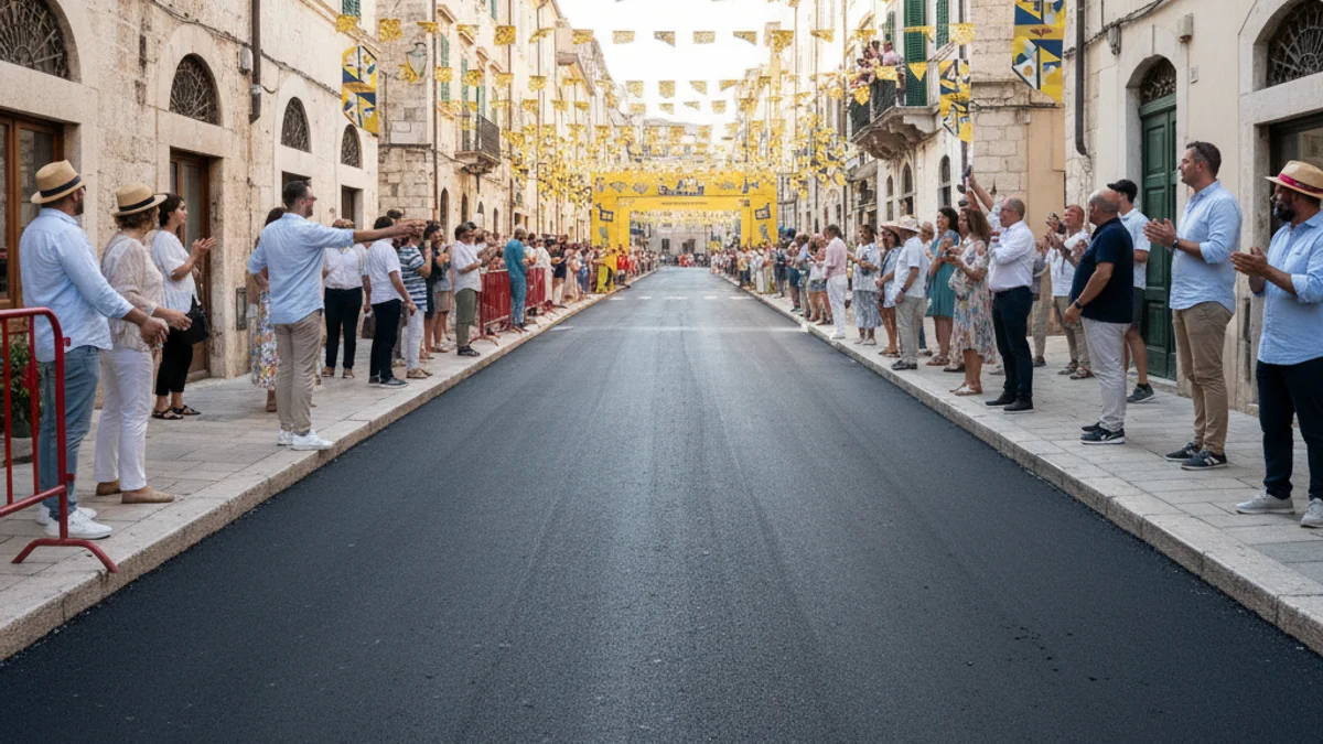 Imatge genèrica d'una carretera urbana preparada per a una competició ciclista.