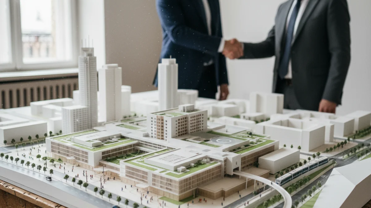 Imatge genèrica de dos representants institucionals segellant un acord de col·laboració urbana.