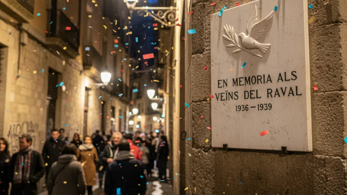Imatge genèrica d'una placa commemorativa en una façana del barri del Raval.