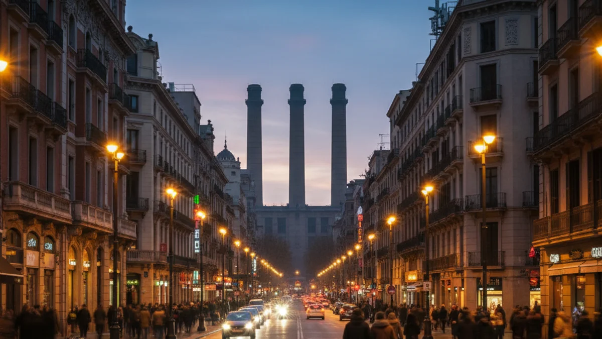 Imatge genèrica de l'avinguda del Paral·lel de Barcelona amb les Tres Xemeneies al fons.