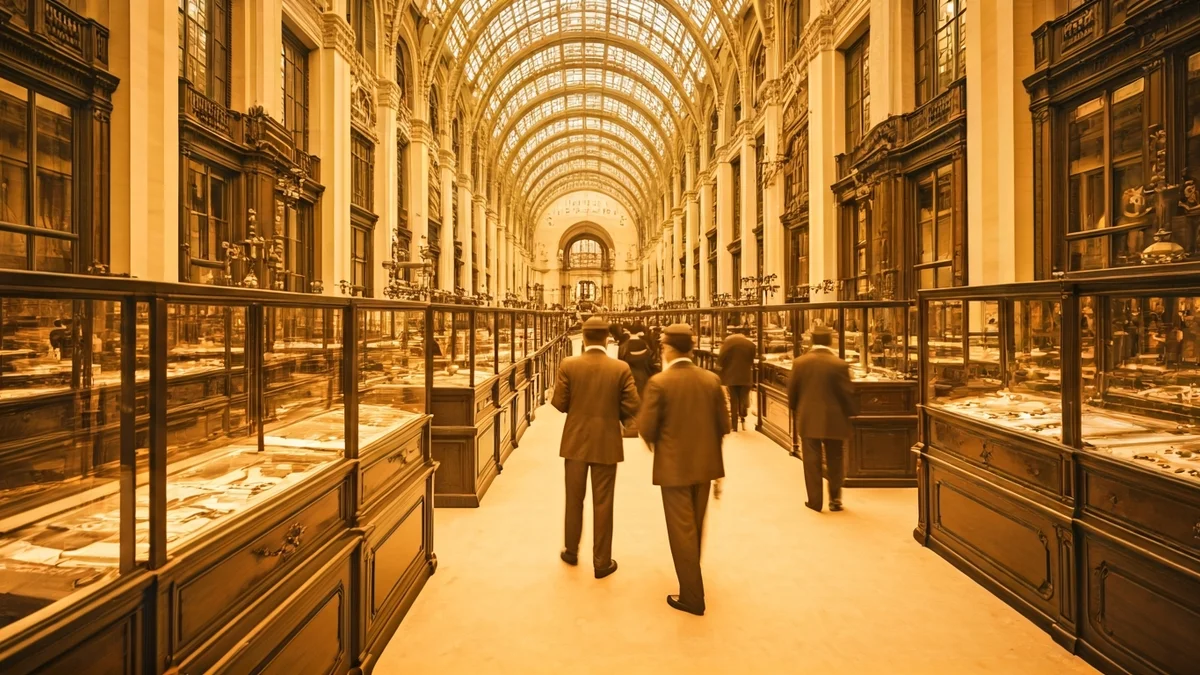 Imagen genérica de un gran almacén de finales del siglo XIX con interiores lujosos.