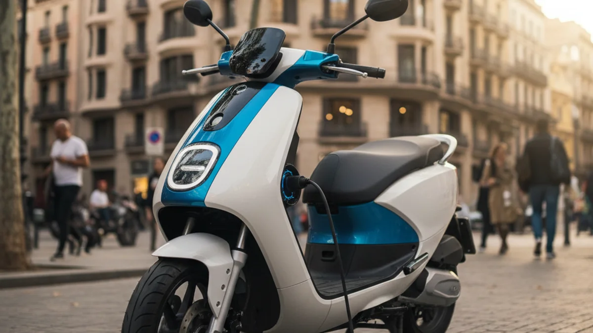 Imagen genérica de un ciclomotor eléctrico aparcado en una calle de Barcelona.
