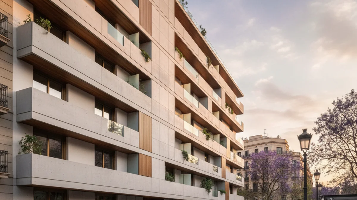 Imagen genérica de un edificio de viviendas en Barcelona que simboliza las nuevas soluciones habitacionales.