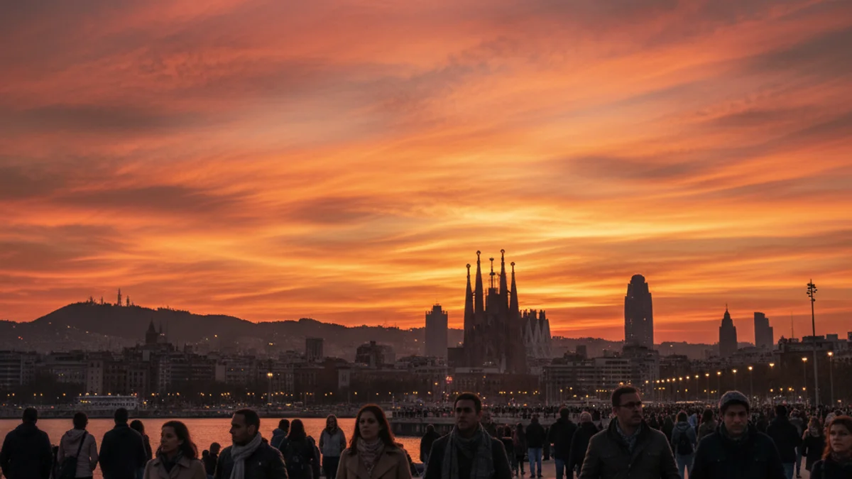 Generic image of a reddish sunset with high clouds over the city skyline.