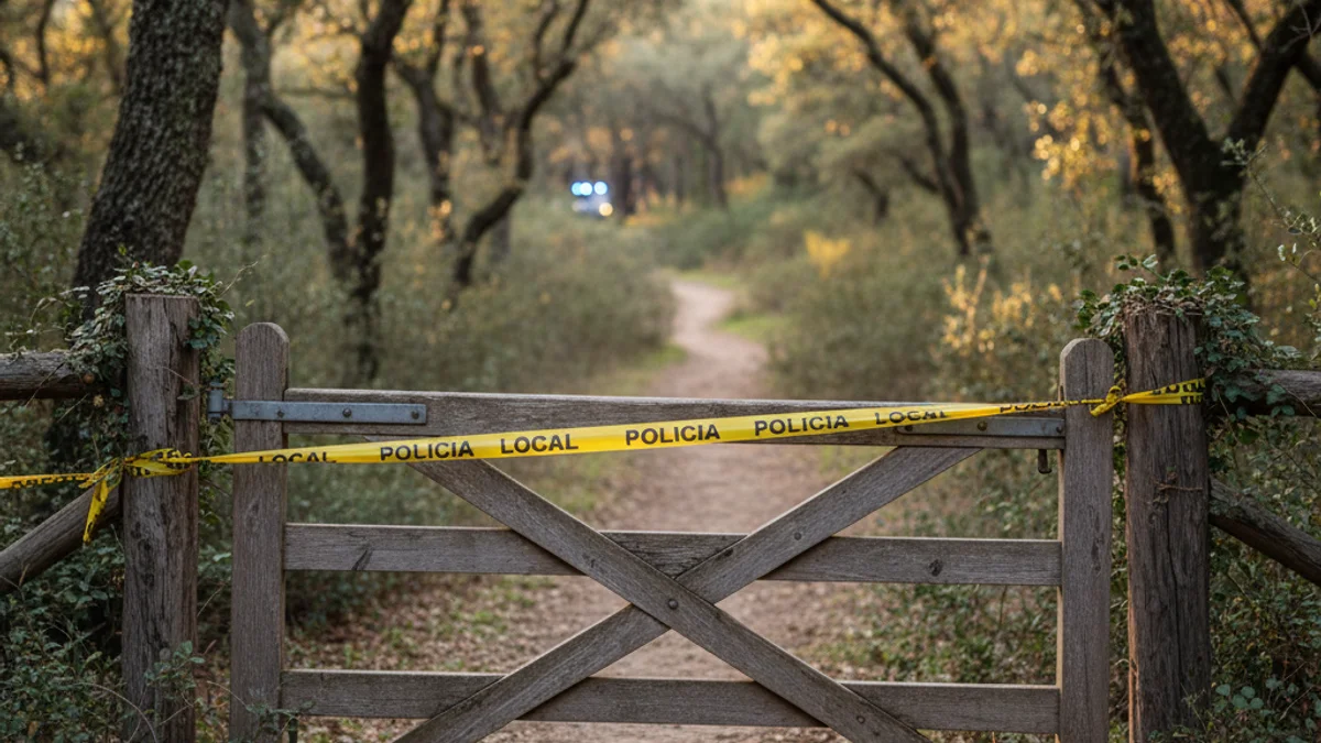 Imatge genèrica d'un camí forestal tancat amb precinte policial per motius sanitaris.