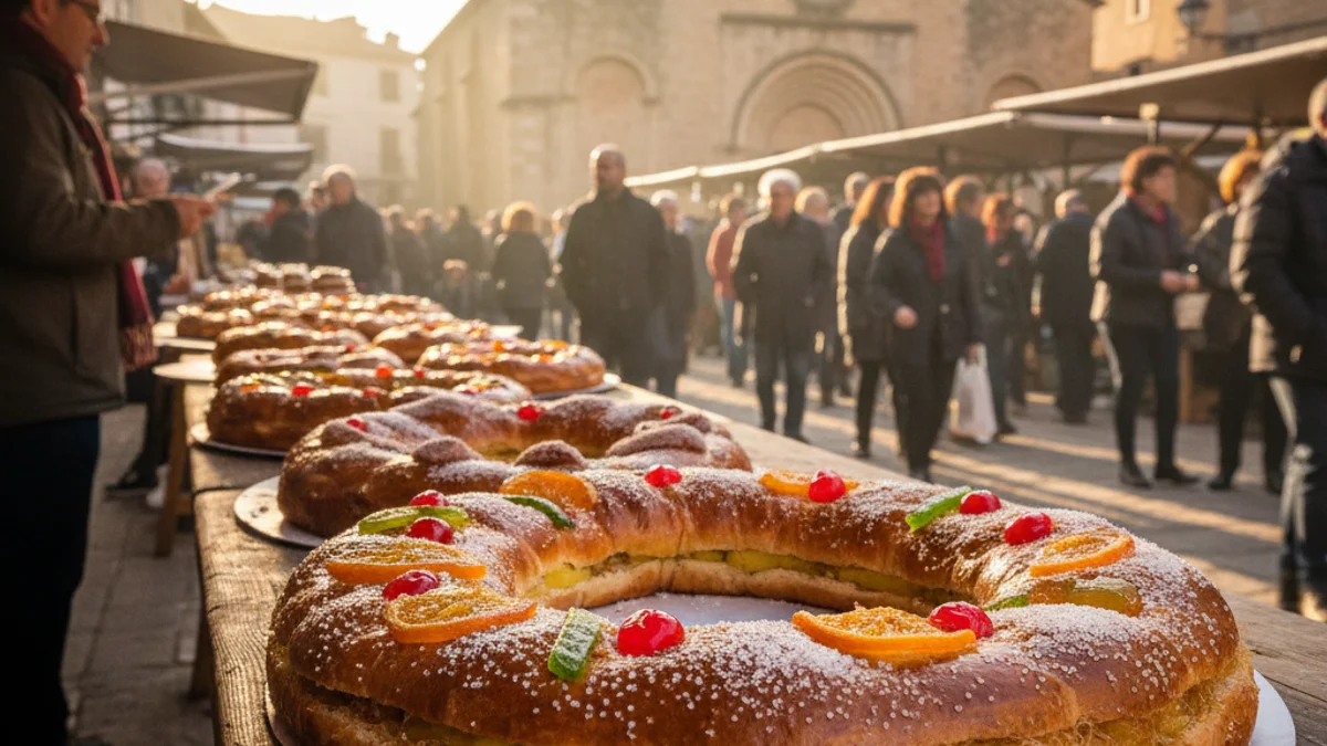 Imatge genèrica d'un tortell tradicional exposat en una fira artesanal a l'aire lliure.