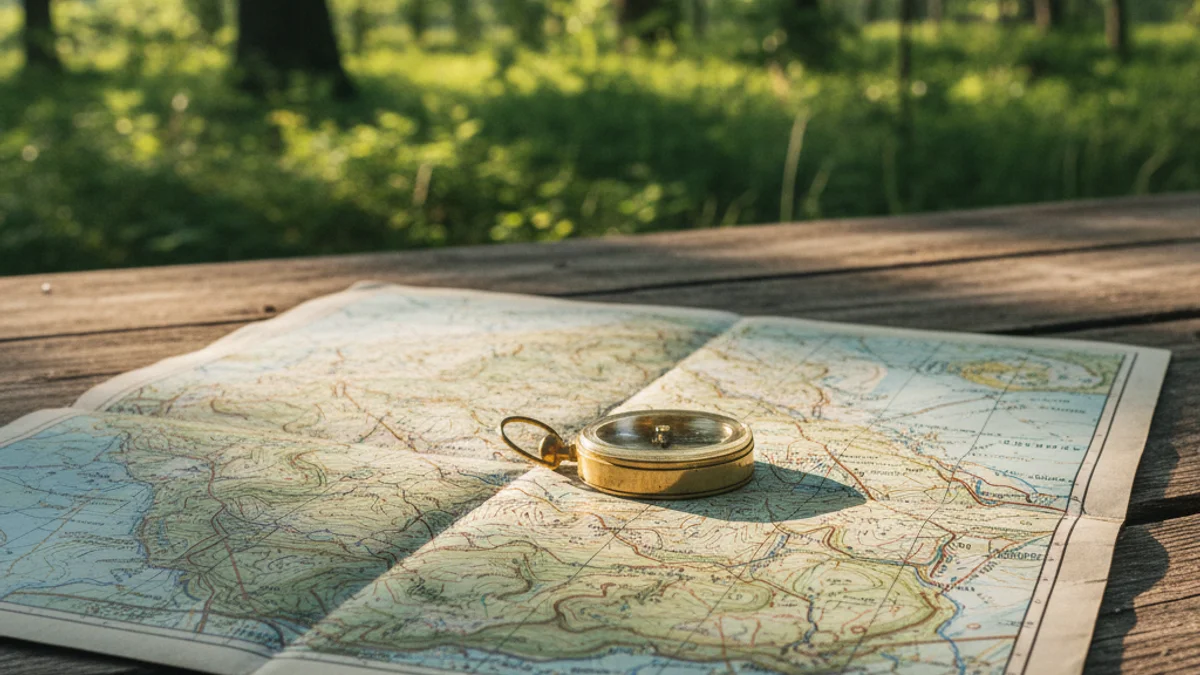 Generic image of a compass and a topographic map for an orienteering race.