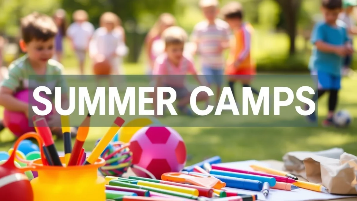 Generic image of summer activities for children and young people, with sports and art supplies in the foreground.