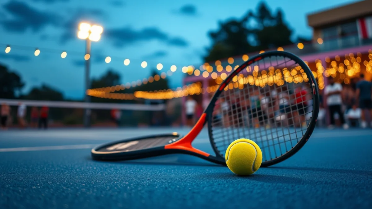 Imatge genèrica d'una pista de pàdel il·luminada durant un esdeveniment nocturn.