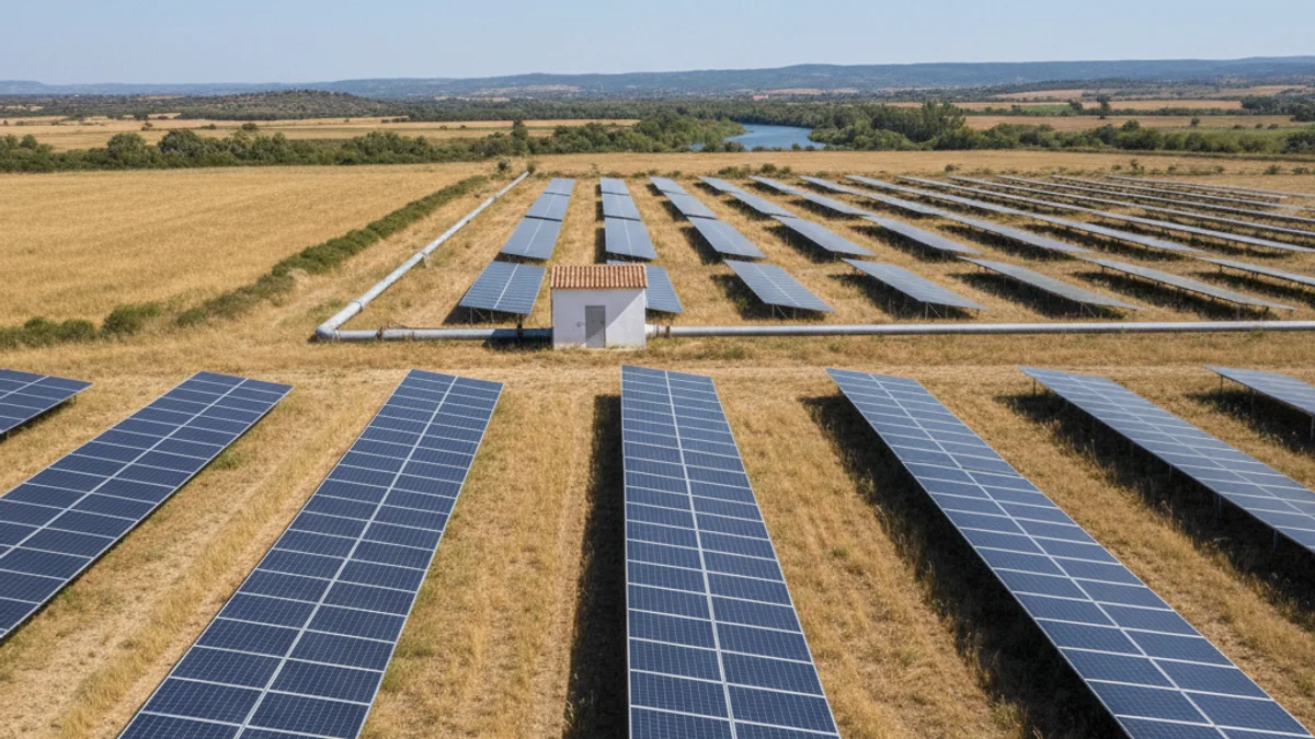 Generic image of a solar panel plant installed in an agricultural area for self-consumption.