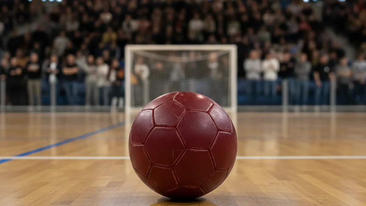 Imatge genèrica d'una pilota de futbol sala en un pavelló esportiu.
