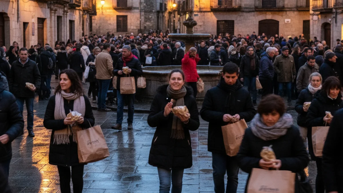Imatge genèrica d'una fira gastronòmica en un nucli antic amb gent passejant entre parades d'artesania.