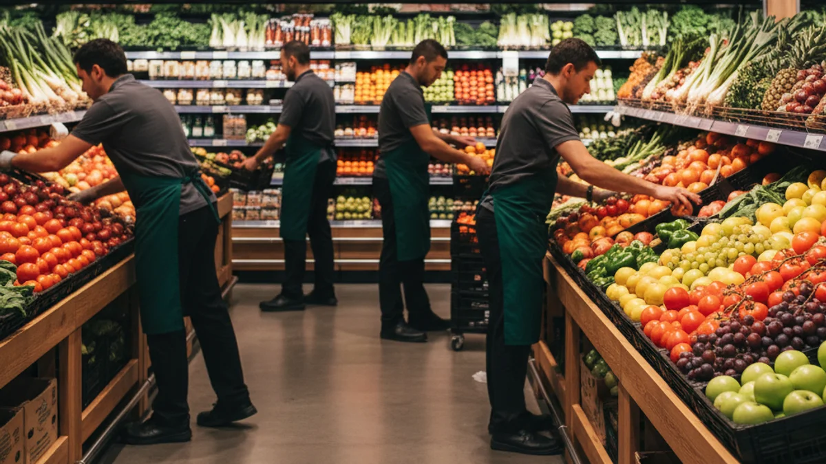 Imatge genèrica de l'interior d'un supermercat modern amb prestatges plens de productes.