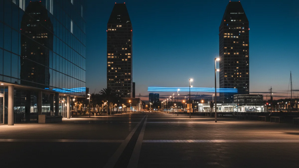 Imatge genèrica de la zona de la Vila Olímpica de Barcelona durant la nit.