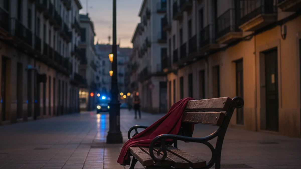 Imagen genérica de una calle vacía con luces de emergencia difuminadas al fondo durante una búsqueda policial.
