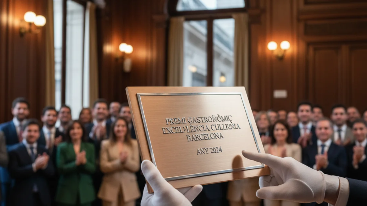 Imatge genèrica d'una placa de reconeixement gastronòmic en un acte oficial.