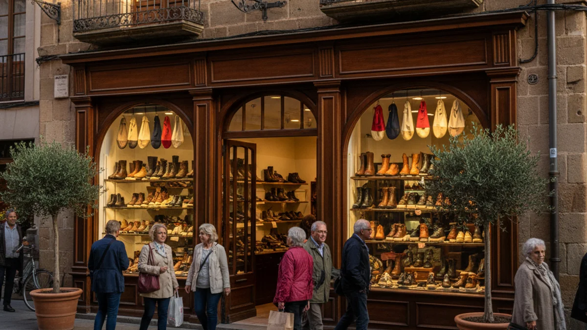 Imatge genèrica de la façana d'una sabateria històrica en un carrer comercial.