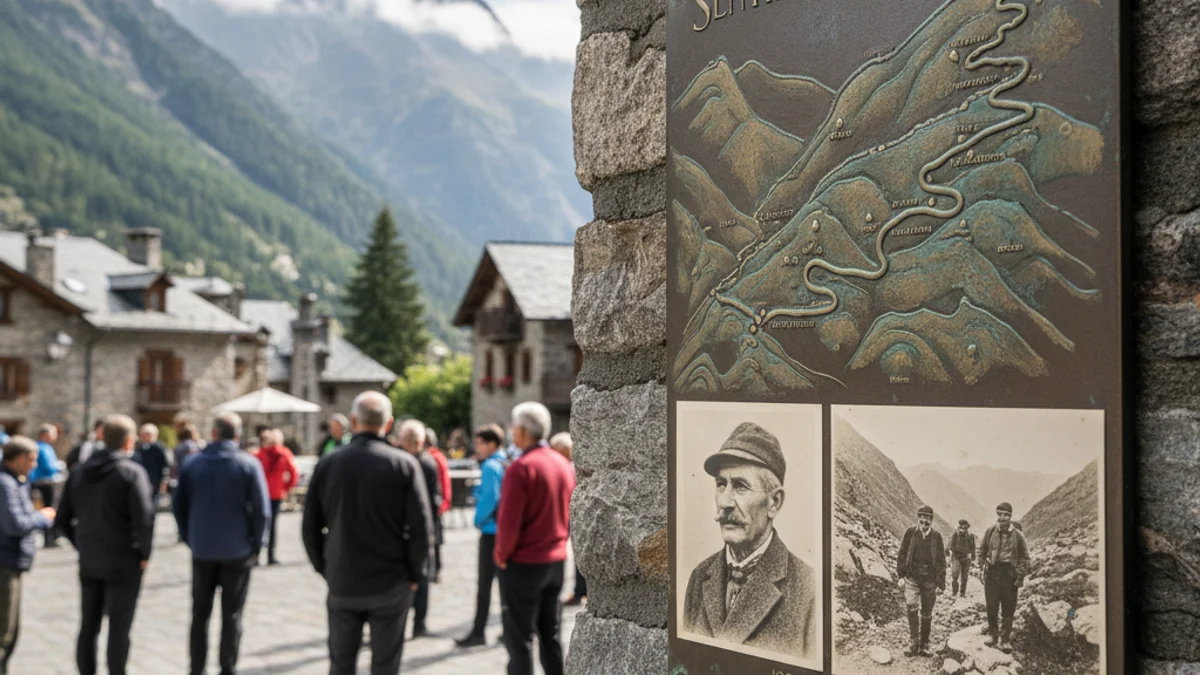 Imagen genérica de un panel informativo sobre una ruta histórica de montaña.