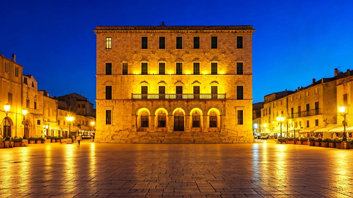 Generic image of a building illuminated in yellow at dusk, symbolizing a countdown for a sporting event.