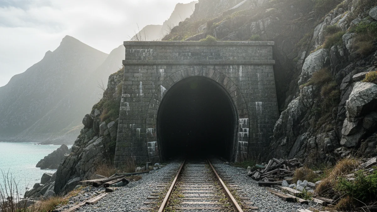 Imatge genèrica de l'entrada d'un túnel ferroviari en una zona costanera.