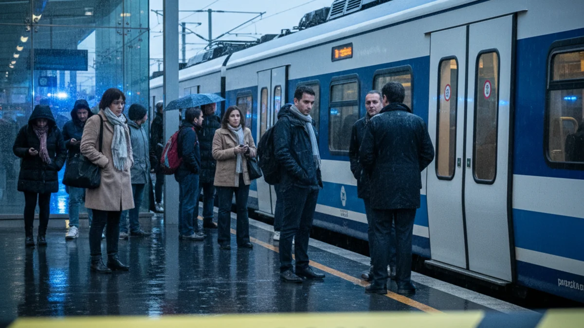 Imagen genérica de una estación de tren con señalización de obras y pasajeros esperando el transporte alternativo.