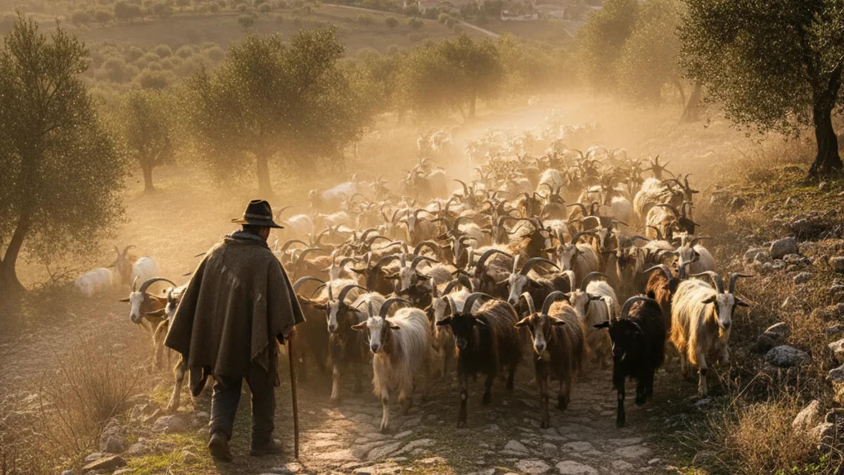 Generic image of a herd of goats following a traditional livestock path.