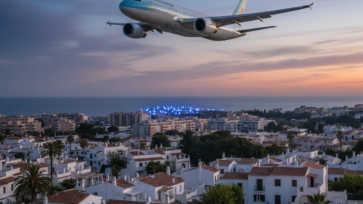 Imatge genèrica d'un avió sobrevolant una zona residencial a baixa altura.