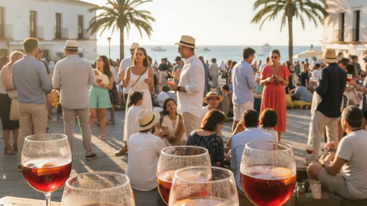 Imatge genèrica d'una celebració popular a l'aire lliure amb degustació de begudes en un ambient assolellat.