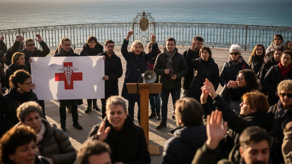 Imatge genèrica d'una concentració ciutadana amb pancartes en un espai urbà emblemàtic.
