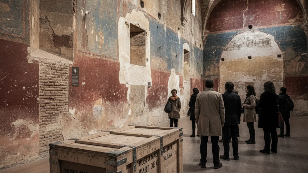 Imagen genérica de una sala de museo con paredes de piedra donde se exponen obras de arte antiguo.