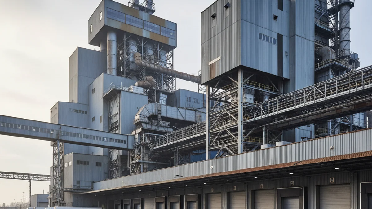 Imatge genèrica d'una planta de producció industrial amb estructures metàl·liques.