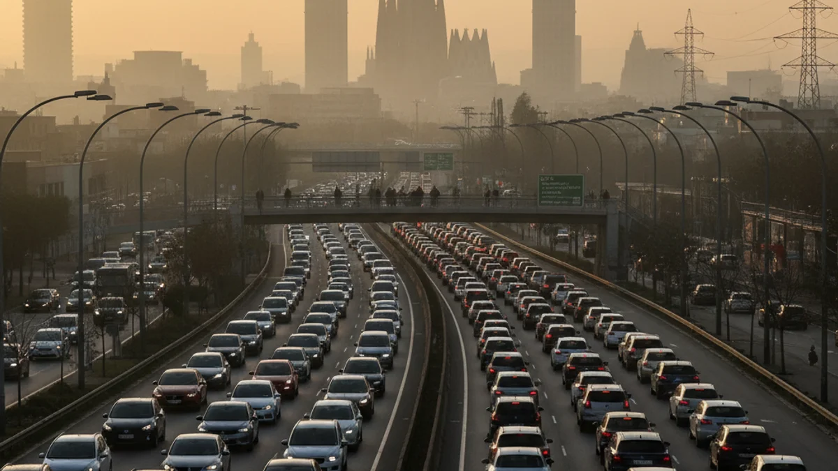 Imatge genèrica de retencions de trànsit en una de les entrades a la ciutat de Barcelona durant el matí.