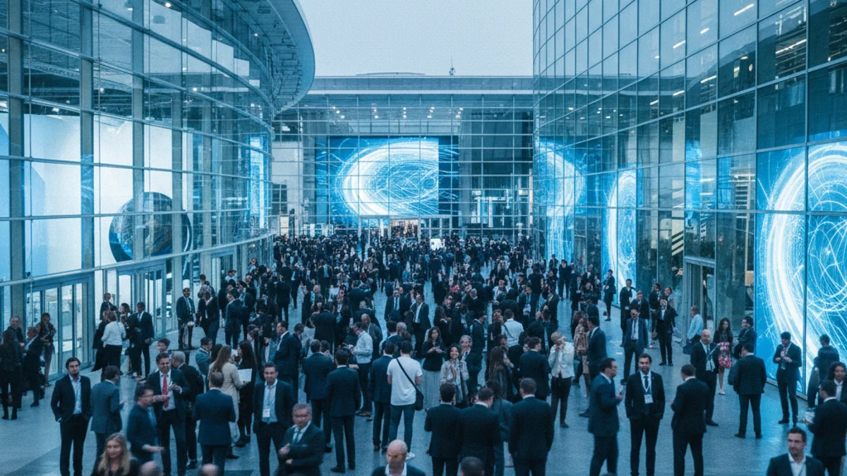 Imatge genèrica de l'entrada d'un gran congrés tecnològic a Barcelona.