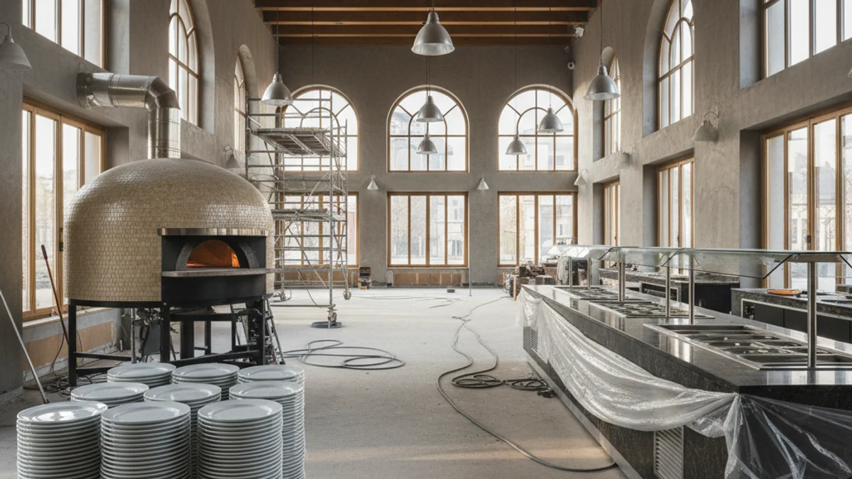 Generic image of the interior of a large buffet restaurant with a modern service counter.