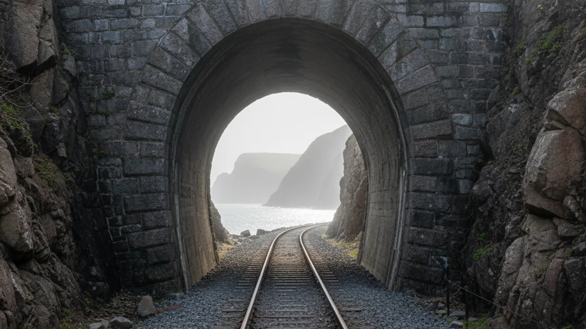 Imagen genérica de la entrada de un túnel ferroviario junto al mar.
