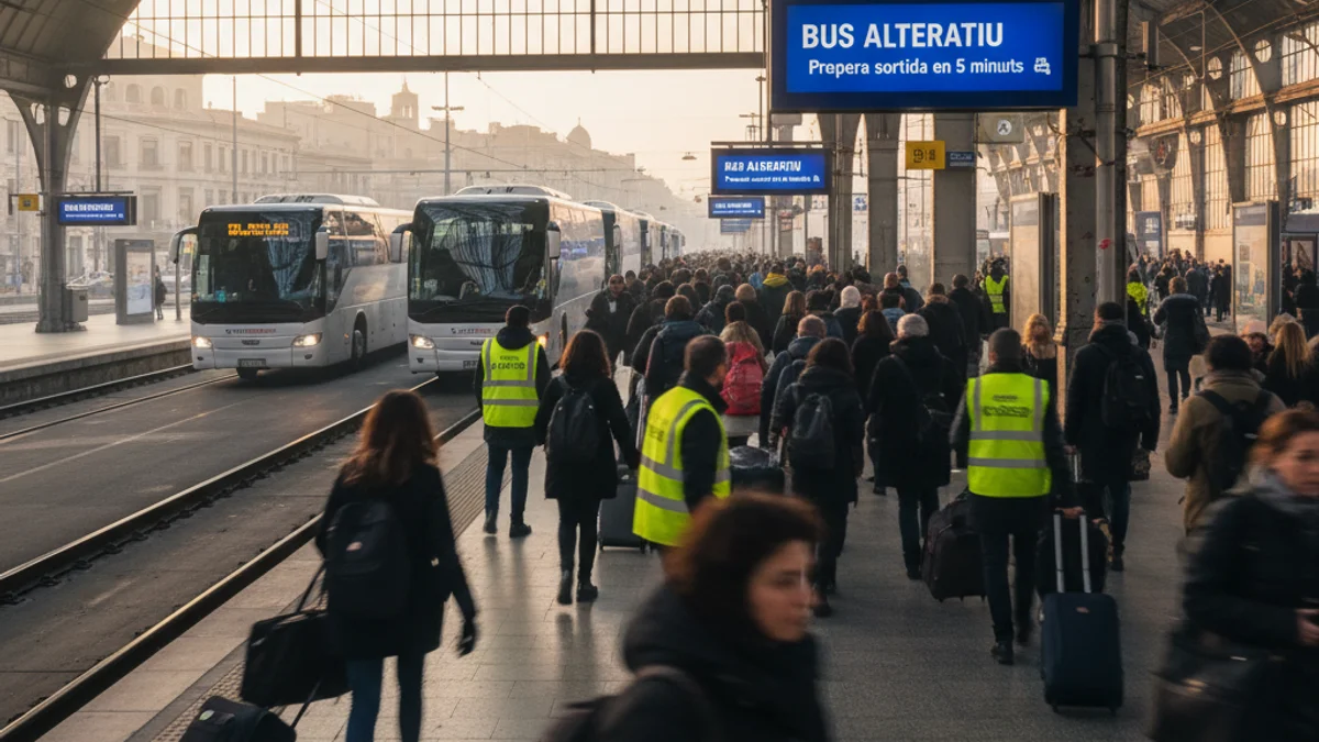 Generic image of an alternative bus service at a train station due to railway works.