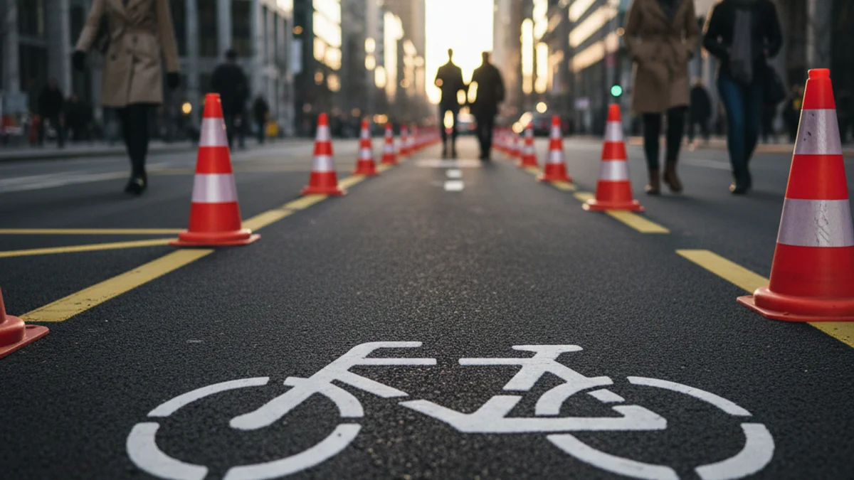 Imatge genèrica de les obres de construcció d'un nou carril bici en una zona urbana.
