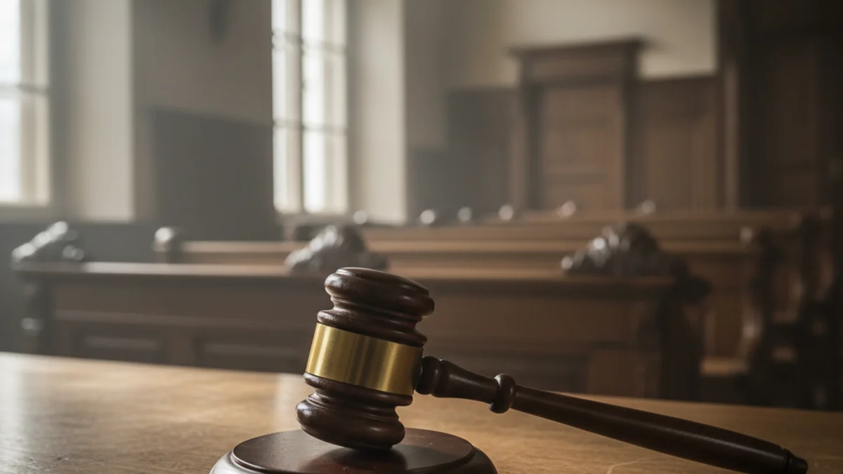 Imatge genèrica d'un mall de fusta en una sala de vistes judicial.