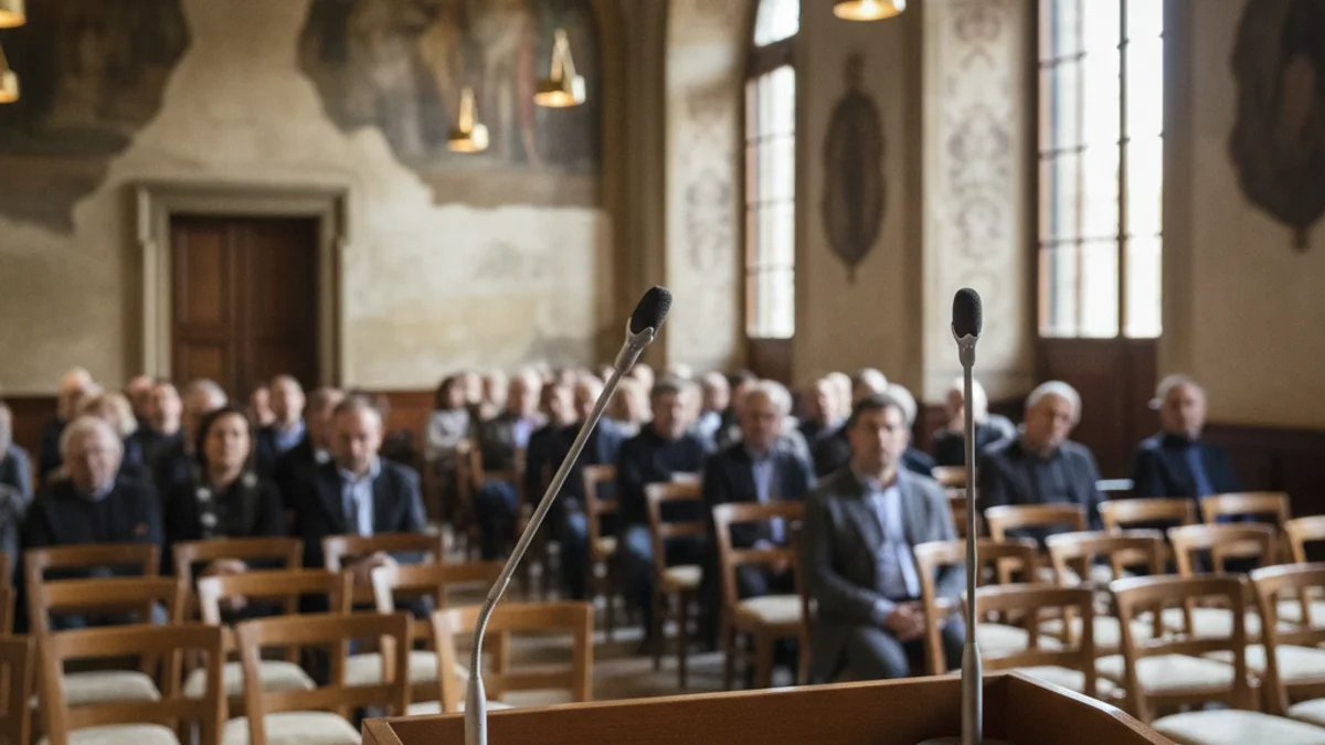 Imagen genérica de una sala de conferencias preparada para un foro de debate.