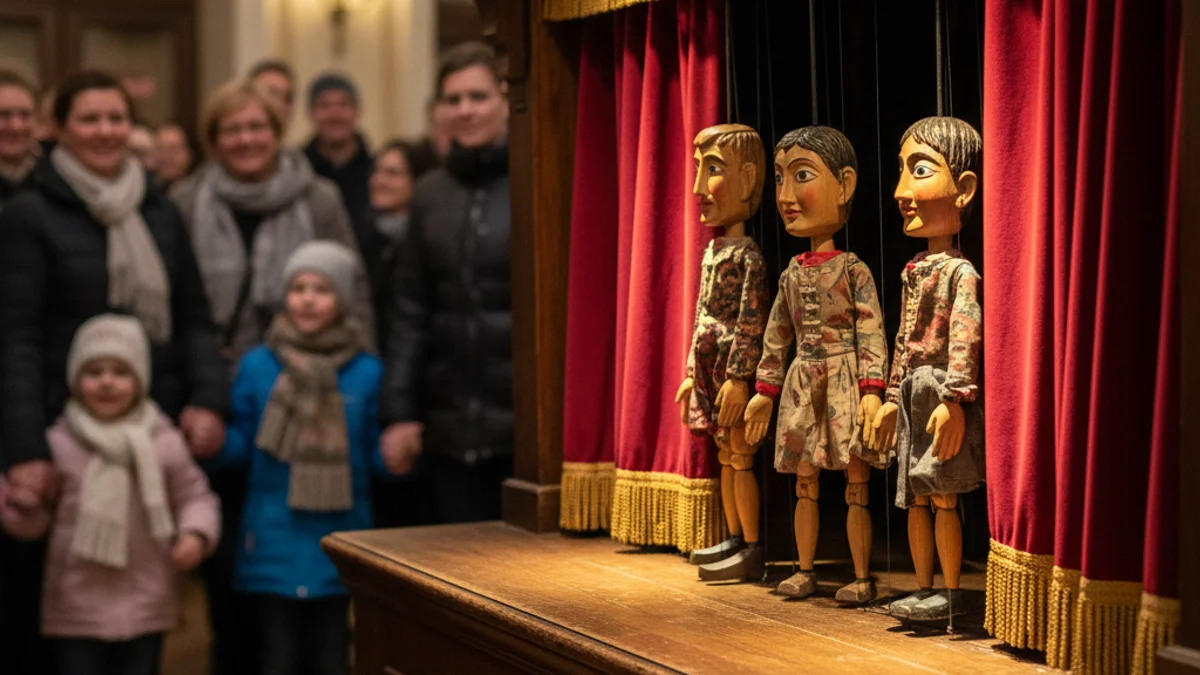 Imatge genèrica d'un escenari de titelles amb il·luminació càlida en un teatre.