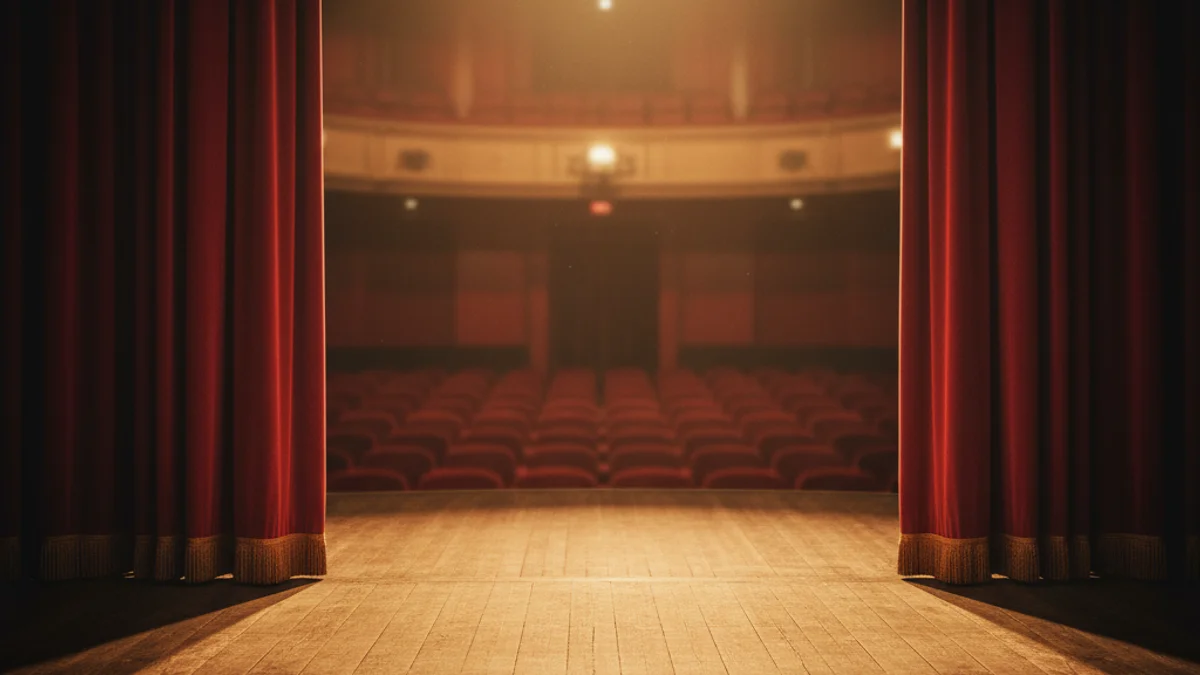 Imatge genèrica d'un escenari de teatre amb cortines vermelles i il·luminació càlida.