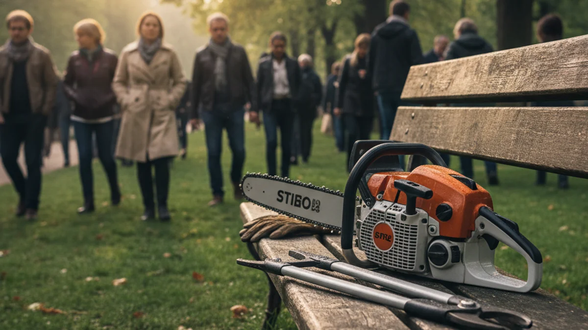 Generic image of gardening tools in a public park.