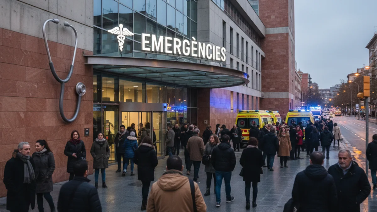 Imatge genèrica de l'entrada d'urgències d'un centre hospitalari amb llums d'emergència.