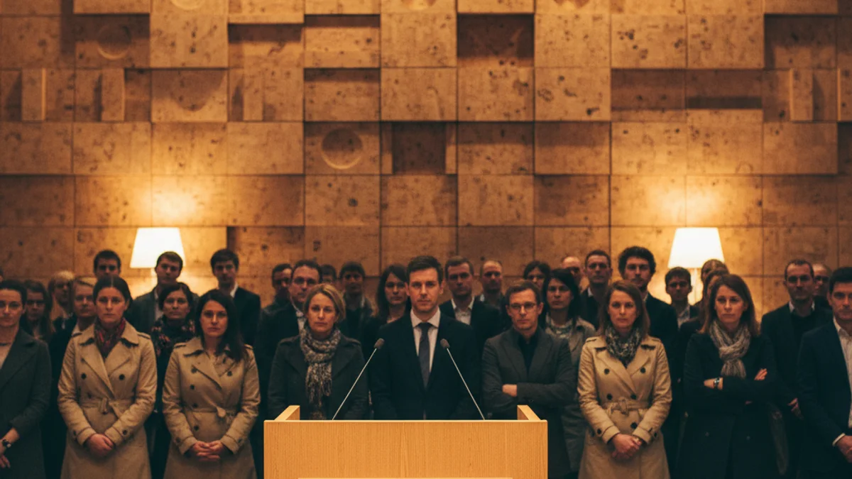 Generic image of a podium with microphones during a political presentation event.