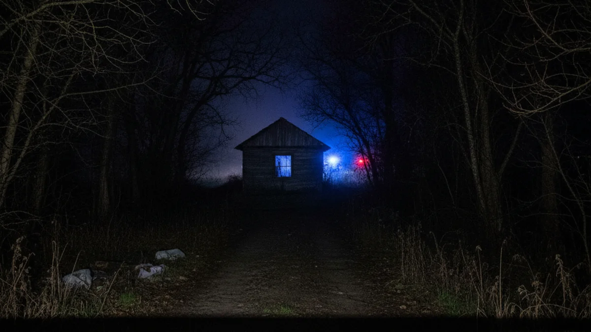 Imatge genèrica d'un camí fosc i una barraca aïllada sota la llum de la lluna.