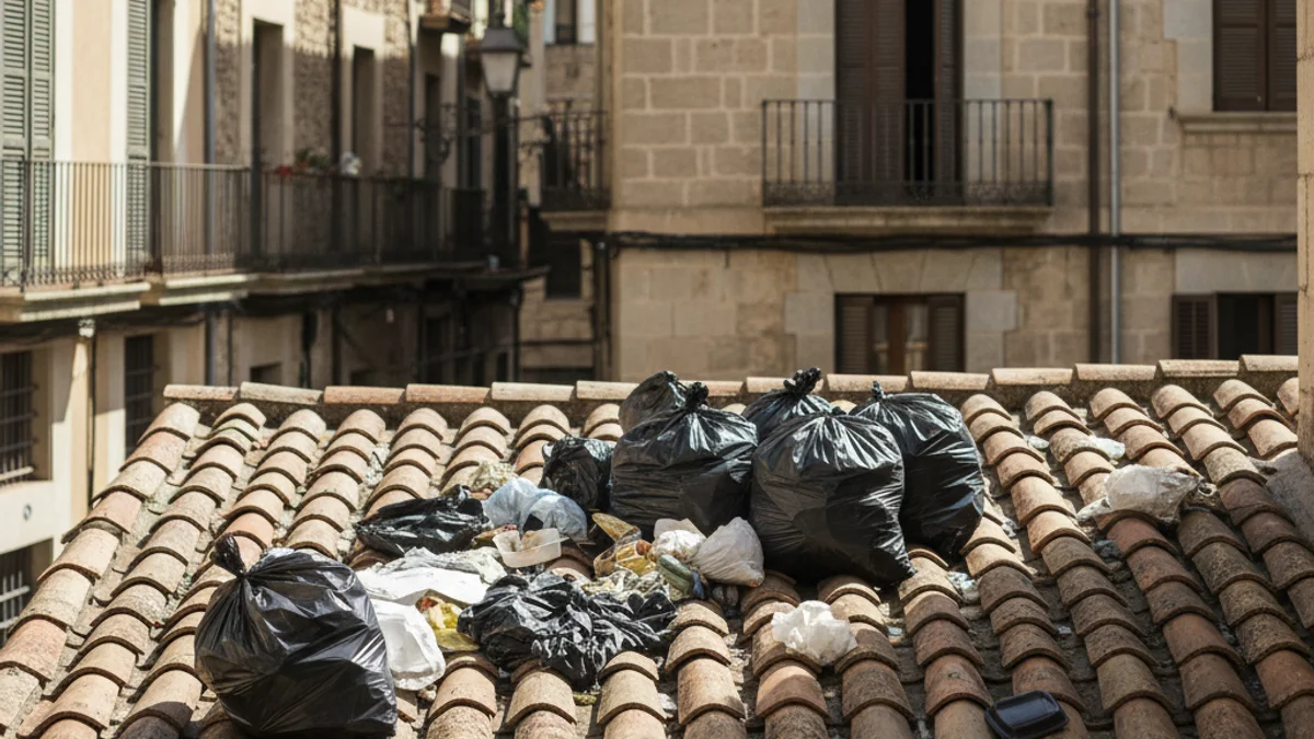 Imagen genérica de bolsas de basura acumuladas de forma incívica sobre un tejado urbano.